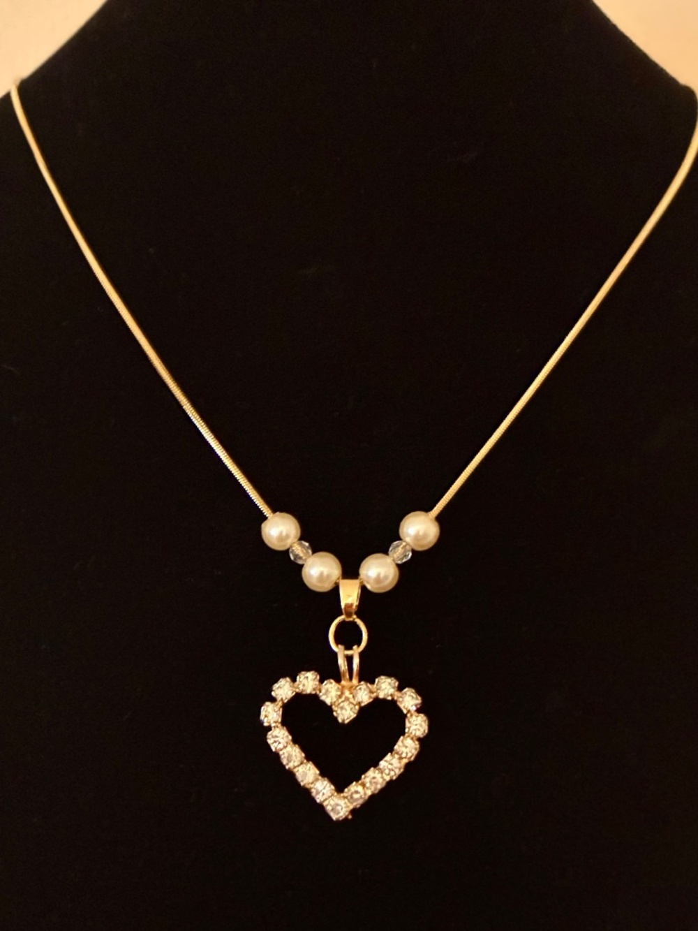 Dainty Rhinestone Heart Pendant Necklace - Picture 2 of 2